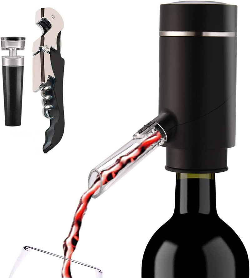 Electric Wine Aerator, Wine Dispenser Pump, Automatic Wine Pourer, Instant Wine Decanter, One-Touch Wine Oxidizer with Retractable Tube, Portable and USB Rechargeable, Matte Black