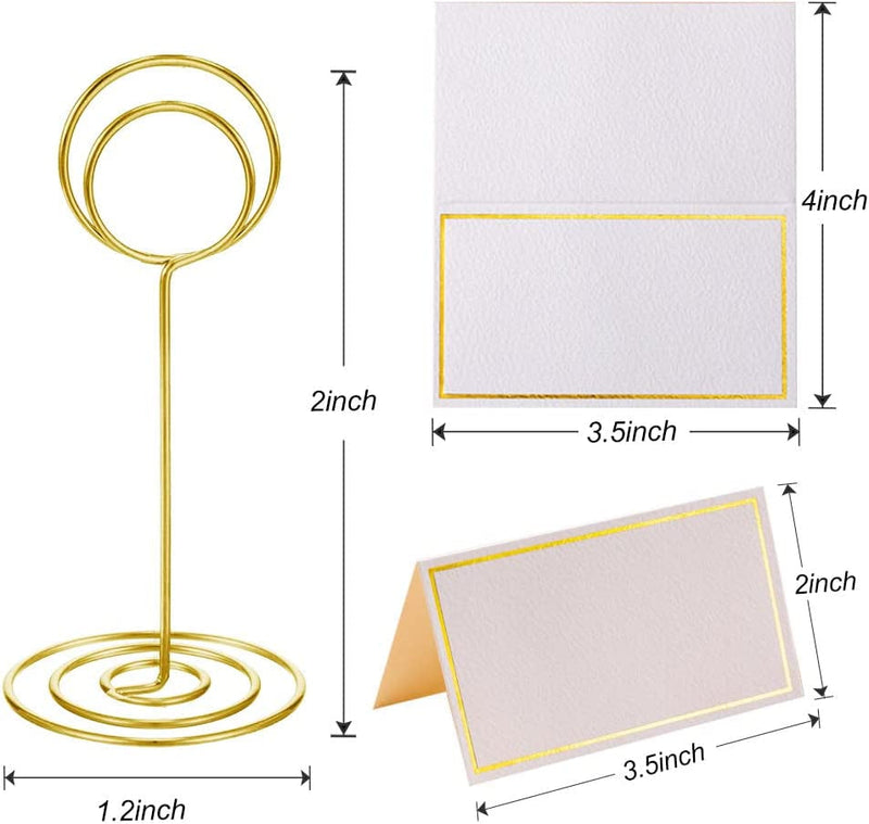 24 Pack Premium Table Number Holders and 24 Pcs Place Cards with Gold Foil Border, Place Card Holder, Table Sign Stand, Photo Picture Holders Wedding Table Name Card Holder(Gold)