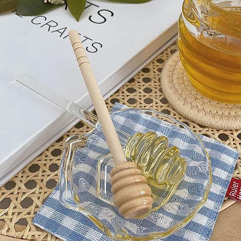 2 Pcs Honey Dipper Sticks - Wooden and Glass Honey Dipper, 6 inch Honeycomb Stick, Honey Stirrer Stick for Honey Jar Dispense Drizzle Honey, Wedding Party Favors