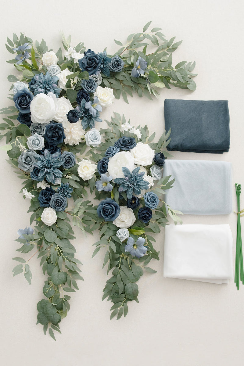 Dusty Blue  Navy Flower Arch Decor with Drapes