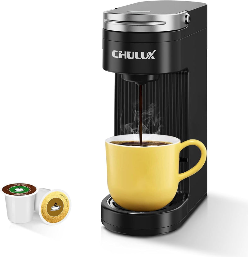 CHULUX Single Serve Coffee Maker for K-Cup Pods & Ground Coffee, 2-in-1 Slim One Cup Coffee Machine with 5 to 12oz Brew in Minutes, Fits 7.3" Travel Mugs