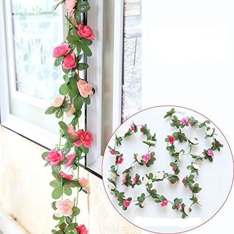 2-Pack Fake Rose Vine Flowers - 82 FT Artificial Flower for HomeOffice Decor Weddings Parties Pink ML-021Pi