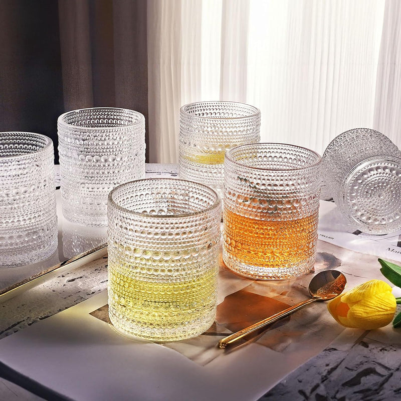 OPAYLY hobnail Drinking Glasses Old Fashion Glass 10oZ rocks glasses Set of 4 glasses Water Juice Cocktail Vintage Glassware Set Gift for Men Women