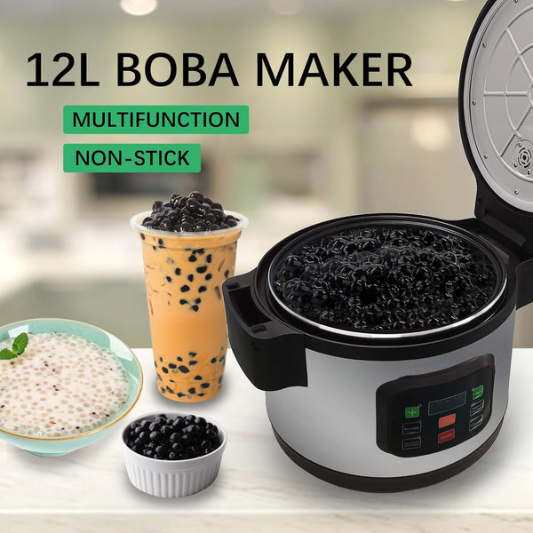 Wixkix 12L Boba Maker Boba Cooker, Electric Tapioca Pearl Cooker, Commercial Milk Tea Equipment, Stainless Steel Automatic Bubble Pearl Tea Multi House Use Bubble Tea Pearl Machine for Milk Tea Stores