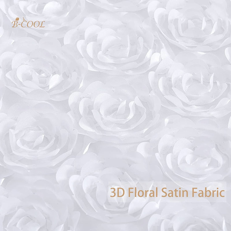 Flower Rosette Satin Tablecloth - White Rectangular Wedding Christmas Decoration 60x102