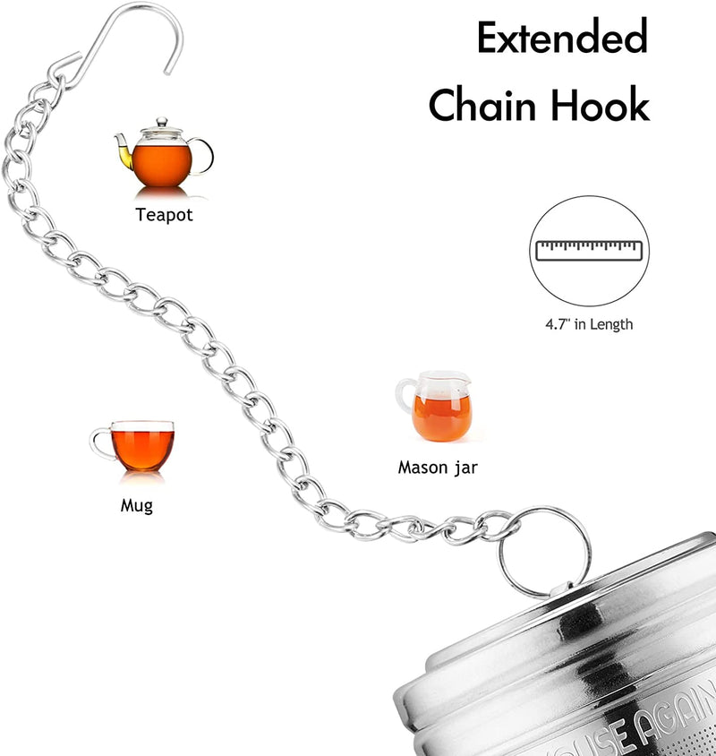 House Again 2 Pack Tea Infuser, Extra Fine Mesh Tea Infusers for Loose Tea, 18/8 Stainless Steel Tea Strainer with Extended Chain Hook, Tea Steeper for Brew Tea, Spices & Seasonings