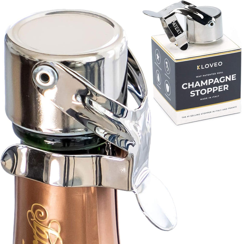 Champagne Stoppers by Kloveo - Patented Seal (No Pressure Pump Needed) Made in Italy - Professional Grade WAF Champagne Bottle Stopper - Prosecco, Cava, and Sparkling Wine Stopper