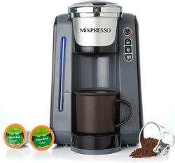 Mixpresso Single Serve K-Cup Coffee Maker With 4 Brew Sizes for 1.0 & 2.0 K-Cup Pods, Removable 45oz Water Tank, Quick Brewing with Auto Shut-Off, Rapid Brew Technology Gray Coffee Maker