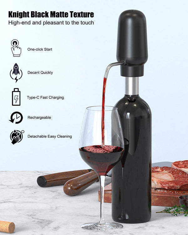 Electric Wine Pourer, DERGUAM Rechargeable Wine Aerator with 2 Wine Stoppers, Portable One-Button Automatic Wine Aerator with Wine Foil Cutter, Wine Aerator Pourer Wine Decanter for Christmas Gifts