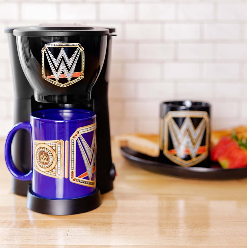 Uncanny Brands WWE Single Cup Coffee Maker Gift Set with 2 Mugs - Jolt Up Like A Champion