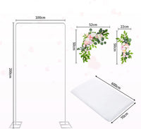 Wedding Arch Stand with Bases, Metal Garden Arbor with Wedding Arch Drape 2 Faux Flower Swags for Weddings Bridal Ceremony Garden Party Event Decoration Easy Assembly, 6.6 X 3.3 Feet (White)