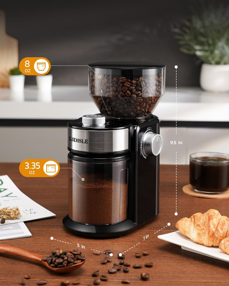 KIDISLE Electric Burr Coffee Grinder 3.0, Automatic Flat Burr Coffee for French Press, Drip Coffee and Espresso, Adjustable Burr Mill with 16 settings, 14 Cup, Black