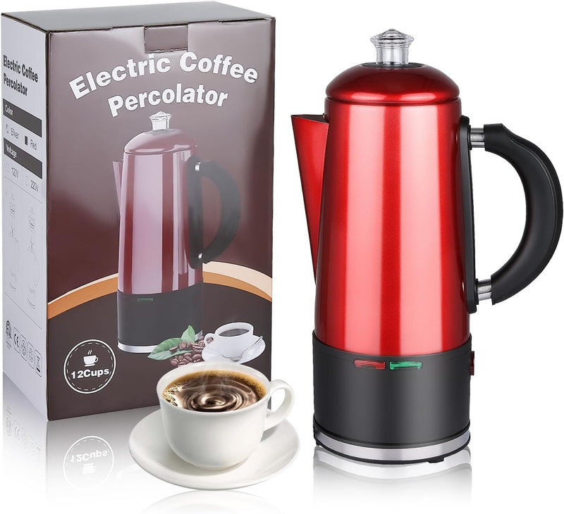 WerkWeit Electric Coffee Percolator 12 Cup Stainless Steel Percolator Coffee Maker with Cord-Less Server and Easy Pour Spout Quick Brew Percolator Coffee Pot 1.5L Capacity