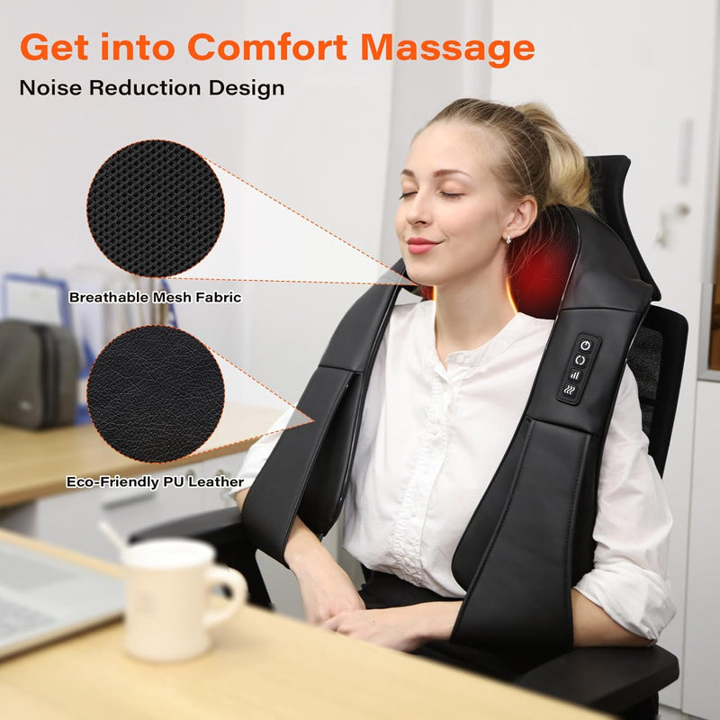 Shiatsu Neck Massager, Electric Neck and Back Massager with Heat, 3D Kneading Massage Pillow for Neck, Back, Shoulder, Muscle Pain Relief, Office & Home & Car Use, Gifts for Dad