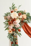 Flower Arch Decor with Drapes in Sunset Terracotta