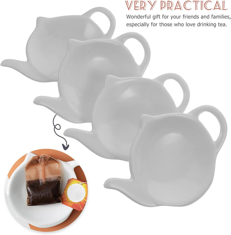 Soy Sauce Dish Ceramic Tea Bag Holder 4Pcs Teapot-Shaped Tea Bag Coasters Spoon Rests Teabag Storage Rack Tray Saucer Snack Seasoning Dish Tea Plates