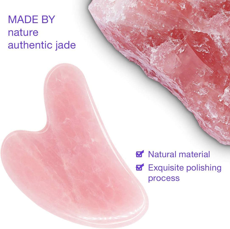 Gua Sha Massage Tool Rose Quartz Jade GuaSha Facial Tool, Gua-Sha Stone for Neck Body SPA Acupressure Scraping Massage Trigger Point Treatment