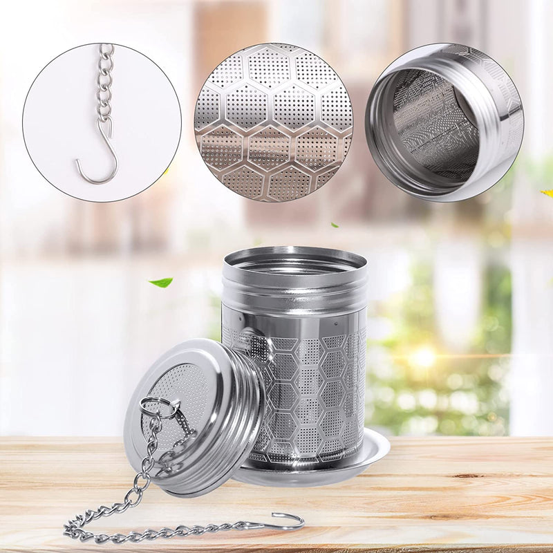 2 Pack Tea Strainers for Loose Tea 304 Stainless Steel Tea Infuser Mesh Loose Leaf Tea Steeper Tea Diffuser with Chain Hook and Threaded Lid for Black Tea, Spices and Seasonings