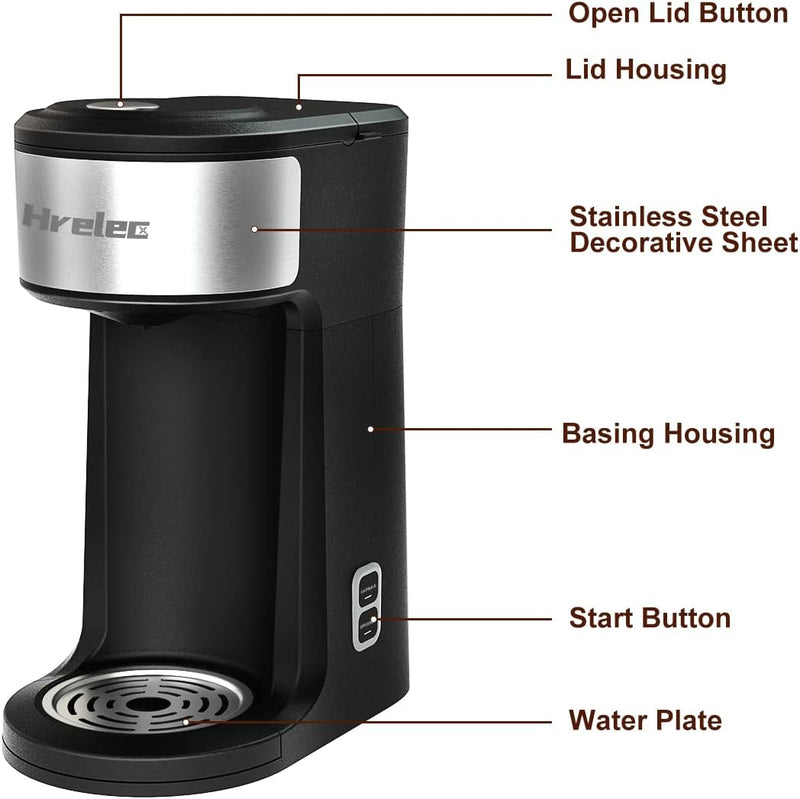 2-Way Single Serve Coffee Maker Brewer for K Cup Capsule and Ground Coffee, Mini Coffee Machine with Self-Cleaning Function and 8-14 Oz Brew Size, Christmas Pod Coffee Maker, Black Modern