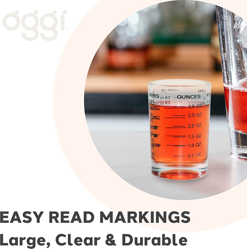 OGGI Measuring Shot Glass with Measuring Lines, 3oz / 90ml - Bartender Accessories, Jigger for Bartending, Shot Glass Measuring Cup with Ounces & Milliliters