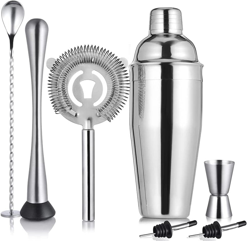 ETENS Cocktail Shaker Set Stainless Steel & Bar Set, Bartender Kit Mixology Drink Mixer, Bartending Tools Gifts: Martini Shaker 24oz, Muddler, Strainer, Measuring Jigger, Alcohol Pourer, Mixing Spoon