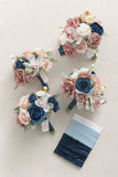 Maid of Honor & Bridesmaid Bouquets in Dusty Rose & Navy