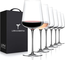 LUNA & MANTHA Wine Glasses Set of 4, 15 oz Hand Blown Crystal Red Wine Glasses, White Modern Wine Glasses with Stem, Ideal Gift for Martini Set, Toasting at Weddings, Anniversaries, or Birthdays