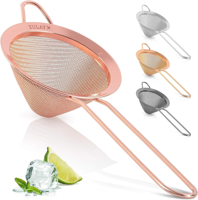 Zulay Stainless Steel Cocktail Strainer - Effective Cone Shaped Fine Mesh Strainer For Tea Herbs, Coffee & Drinks - Rust-Proof Tea Strainers For Loose Tea - Easy to Clean Drink Strainer (Silver)