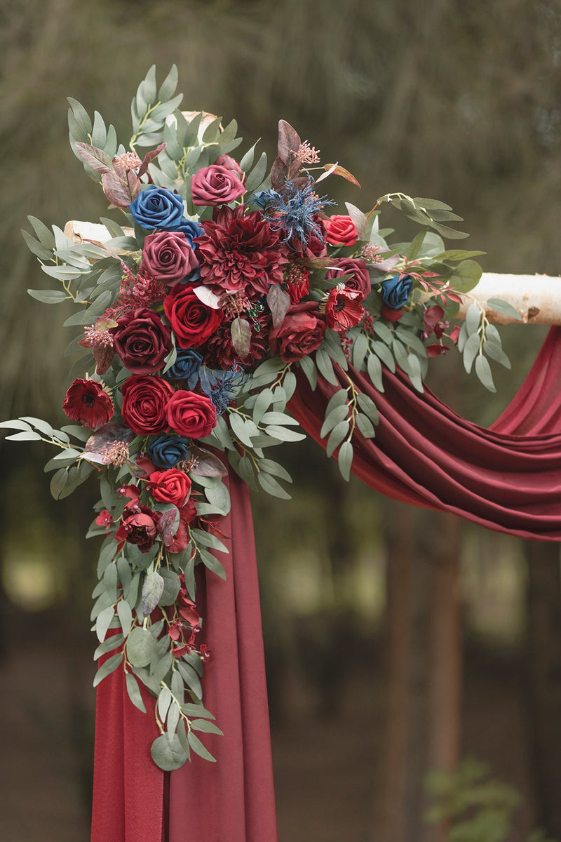 Flower Arch Decor with Drapes for Fall - Burgundy  Navy