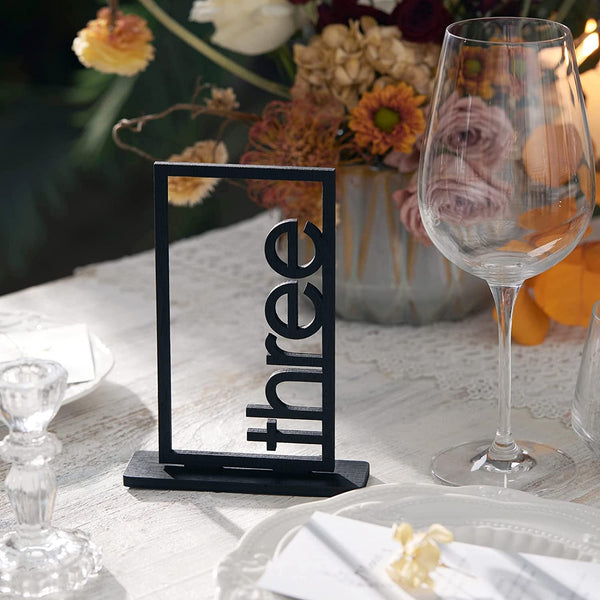 Black Wooden Wedding Table Numbers - Pure Letter-Style Hollow Table Numbers with Holder Base for Wedding Event Party Reception (Black 1-10)