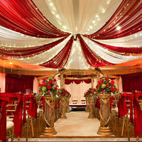 Red Ceiling Drapes Fabric 6 Panels 5Ftx10Ft Chiffon Arch Drapes Curtain for Ceremony Arch Party Stage Wedding Decoration