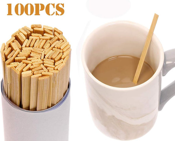 Mini Skater 5.4 Inch Bamboo Coffee Stirrers Eco Friendly Biodegradable Stir Sticks for Tea Hot Cold Beverages (100)