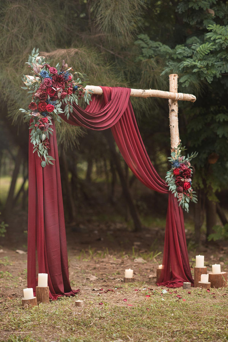 Flower Arch Decor with Drapes for Fall - Burgundy  Navy