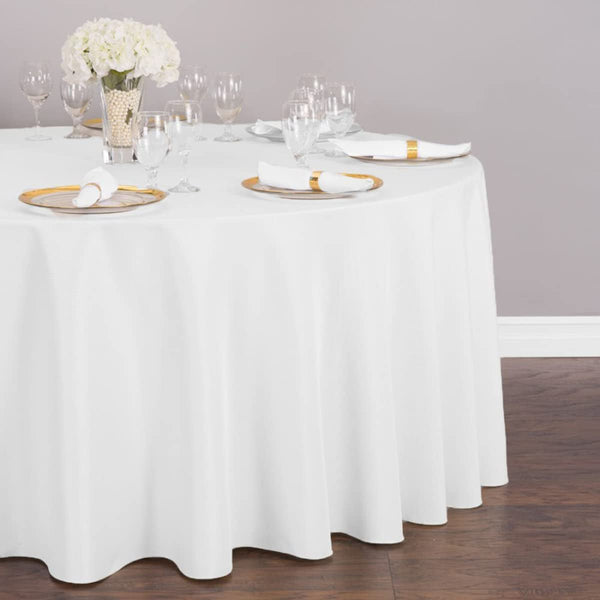 132 Round Polyester Tablecloth - White