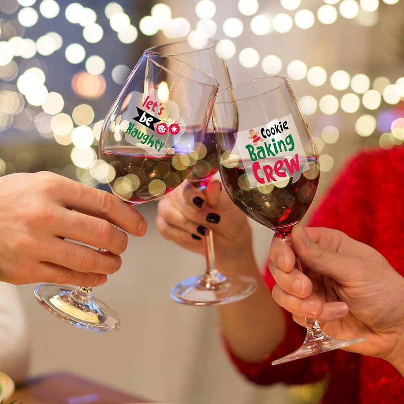 36 Pieces Christmas Wine Glass Drink Markers Xmas Wine Glass Charms Paper Wine Glass Markers Snowman Wine Stickers Reusable Glass Stickers Decor for BBQ Party Supplies