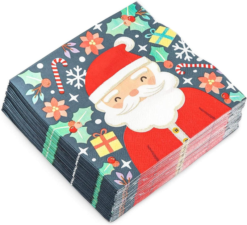 Santa Claus Paper Napkins for Christmas Holiday Parties (6.5 x 6.5 In, 50 Pack)