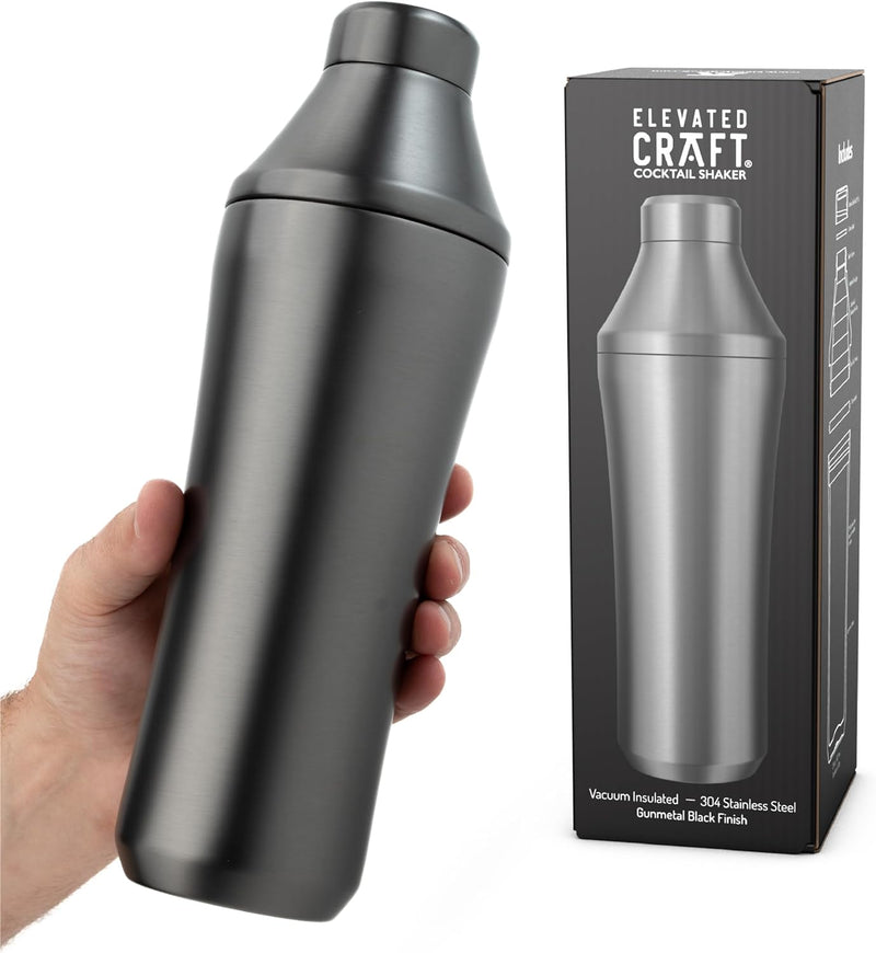 Elevated Craft Hybrid Cocktail Shaker - Premium Vacuum Insulated Stainless Steel Cocktail Shaker - Innovative Measuring System - Martini Shaker for the Home Bartender - 28oz Total Volume