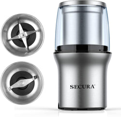 Secura Coffee Grinder Electric, 2.5oz/75g Large Capacity Spice Grinder Electric, Coffee Bean Grinder with 1 Stainless Steel Blades Removable Bowl