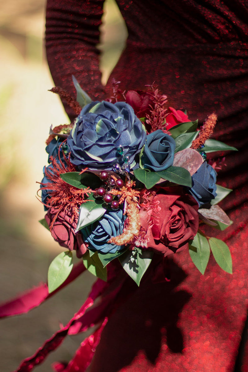 Burgundy  Navy Bouquets for Bridesmaids  Maid of Honor