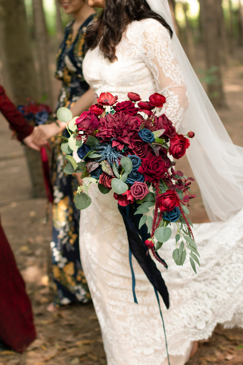 Burgundy Navy Bridal Bouquet - Large