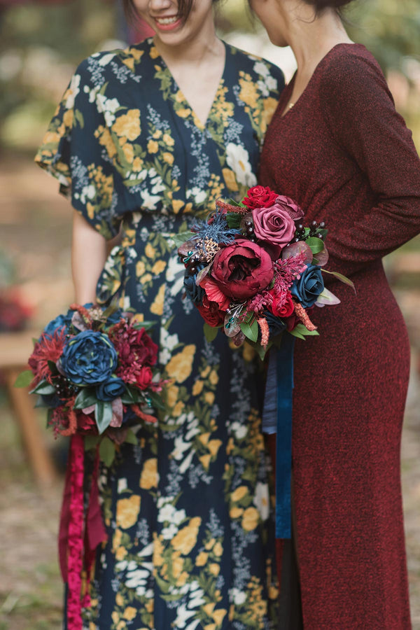 Burgundy  Navy Bouquets for Bridesmaids  Maid of Honor