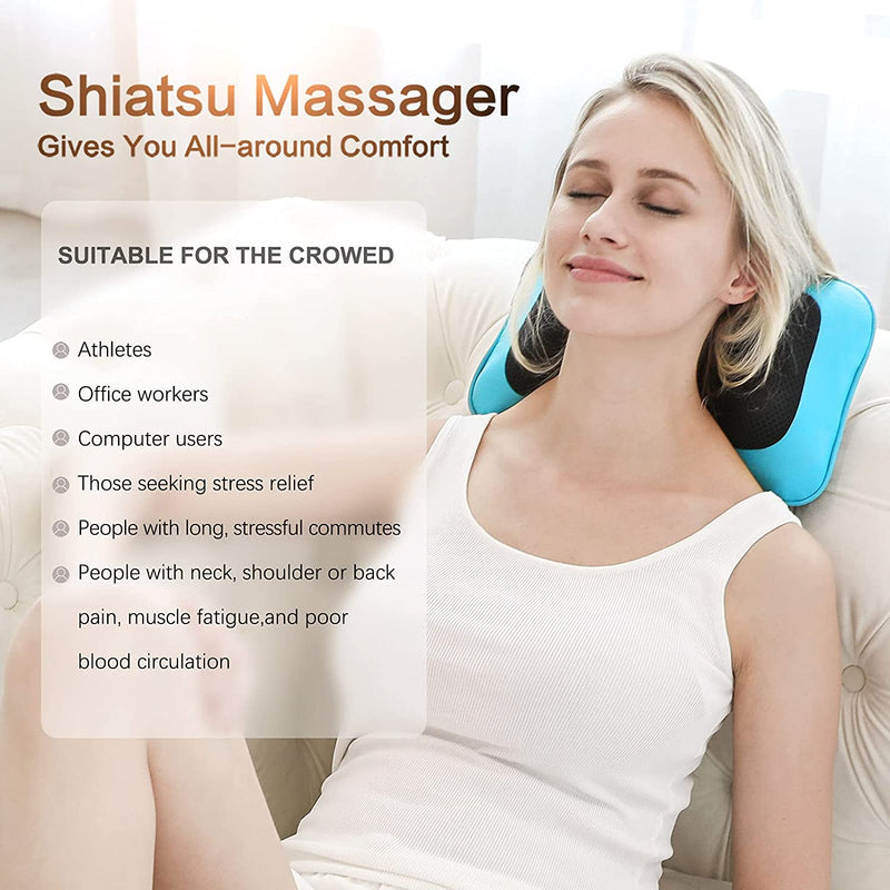 MoCuishle Shiatsu Neck Back Massager Pillow with Heat, Deep Tissue Kneading Massage for Back, Neck, Shoulder, Leg, Foot, Gift for Men Women Mom Dad, Stress Relax at Home Office and Car