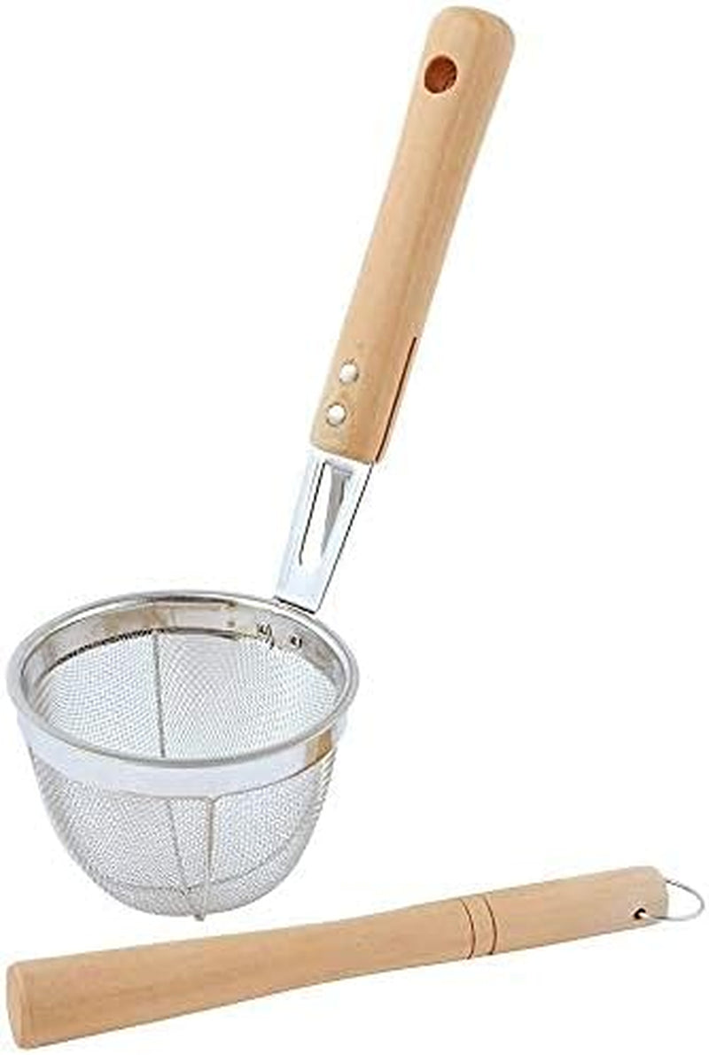 TIKUSAN Miso Strainer Miso Dissolving Misokoshi Stainless Steel with Wooden Muddler for Making Miso Soup Made in Japan (3.5 x 2.8)