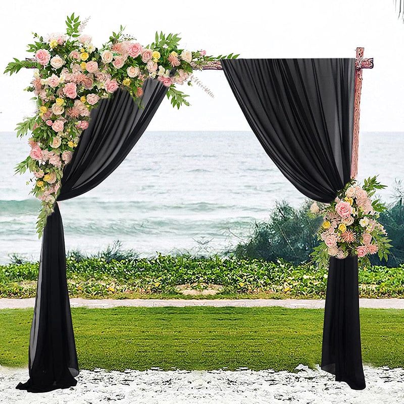 Wedding Arch Drapes - 2 Panels of 18FT Black Chiffon Fabric for Wedding Decor