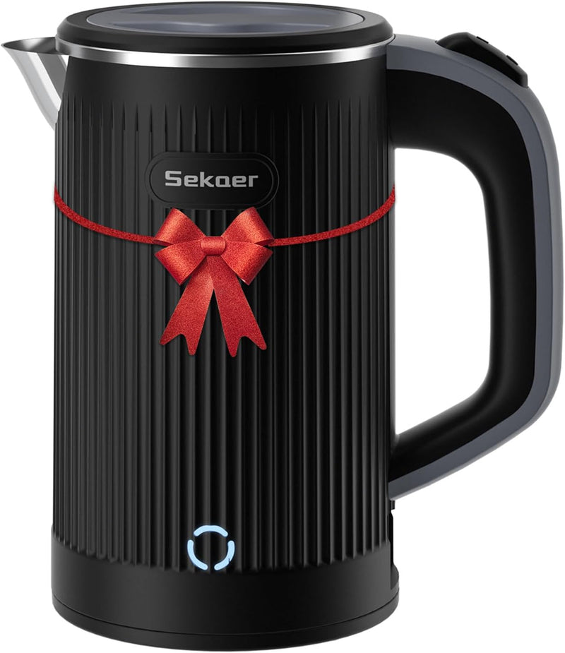 Sekaer Small Electric Tea Kettle Stainless Steel 0.8L Portable Travel Hot Water Boiler, Mini Electric Coffee Kettle with Auto Shut-Off & Boil Dry Protection, Cordless Base & LED Indicator