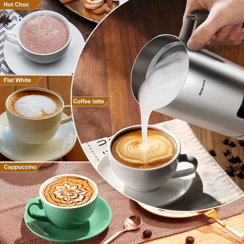 Milk Frother Electric, Coffee Frother, Warm and Cold Milk Foamer, BIZEWO 4 IN 1 Automatic Milk Warmer Stainless Steel with Touch Screen, for Coffee, Latte, Hot Chocolate