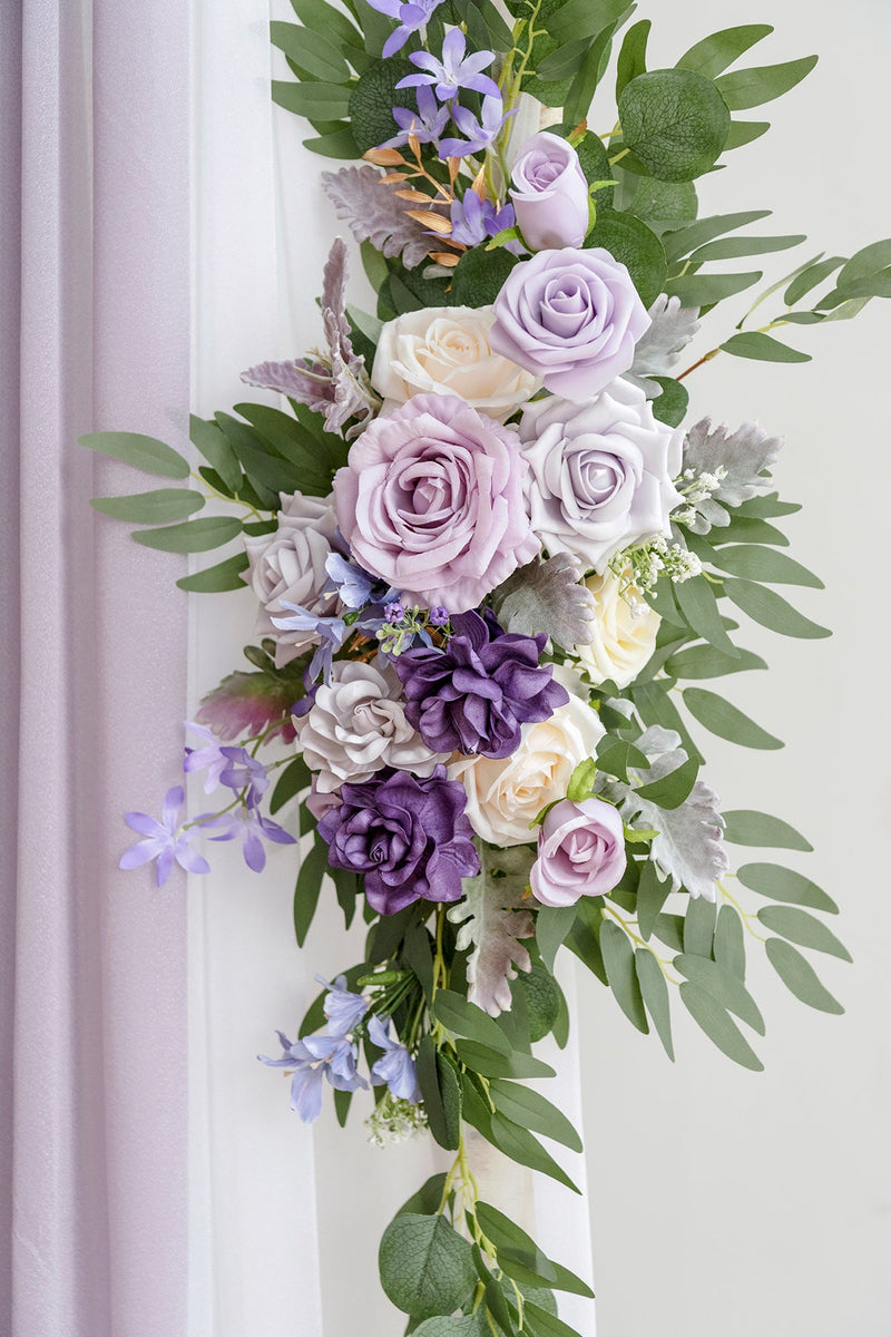 Flower Arch Decor with Lilac  Gold Drapes
