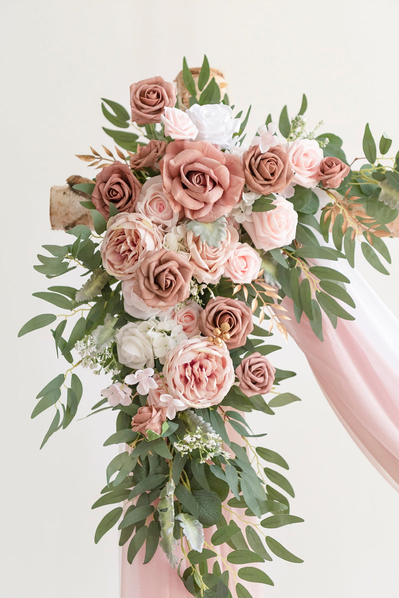 Dusty Rose  Cream Flower Arch with Drapes - Decor for Weddings and Events
