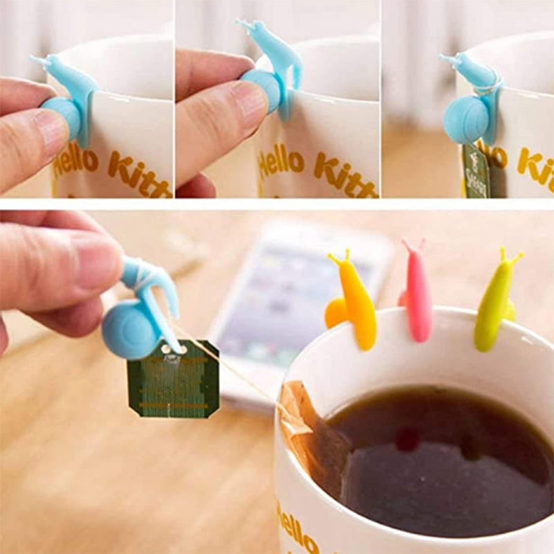 HSCGIN 10pcs Snail Shape Tea Bag Holder 35mm Cute Snail Tea Bag Clip for Cups Wine Glasses and Parties