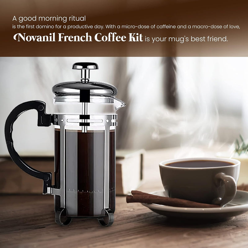 NOVANIL FRENCH COFFEE KIT, FRENCH PRESS & COFFEE GRINDER, COFFEE GIFT BOX, COFFEE SET, ANTIQUE STYLE COFFEE KIT, WOODEN MANUAL COFFEE GRINDER, HEAT-RESISTANT GLASS